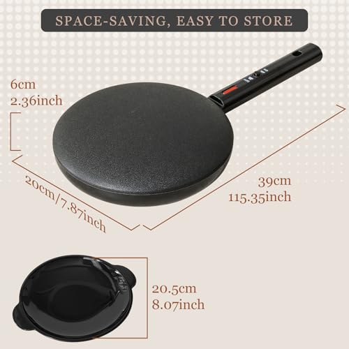 Electric Instant Crepe Maker, 8 Inch Portable Electric Crepe Maker Machine & Non-Stick Coating, On/Off Switch & Automatic Temperature Control, Compact Crepe Maker, Black