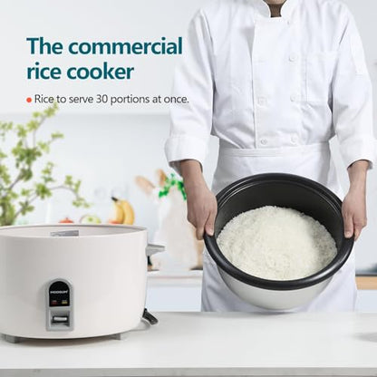 MOOSUM Commercial Rice Cooker, Large Capacity 30-Cup (UnCooked), 60-Cup (Cooked) with One Touch Operation and 12-Hour Keep Warm, Easy to Use and clean, 1600W, White