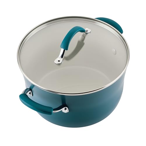 Rachael Ray Cucina Ceramic Cookware Set - 13 Pieces - Ceramic Pots and Pans Set w/Nonstick Frying Pans, Saute Pan, Saucepans, Stockpot, Lids, Pan Protectors & Cooking Utensils - Marine Blue
