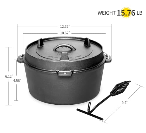 EDGING CASTING Pre-Seasoned Cast Iron Camping Dutch Ovens, Outdoor Camping Dutch Oven Pot with Lid Tripod, 6 Quart