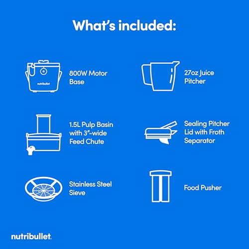 nutribullet® Juicer, 800W Juicer, Large 3" Feed Chute for Whole Fruits and Vegetables, 27oz Juice Pitcher, .5L Pulp Container, Dual Speeds, BPA Free, Gray, NBJ50100