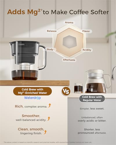 Waterdrop PT-10 Cold Brew Coffee Maker with 1 Magnesium Water Filter for Well-Balanced Acidity, Unlocks Aroma, BPA-Free Cold Brew Pitcher, Stainless Steel Filter for Iced Coffee, Tea, Lemonade, Black