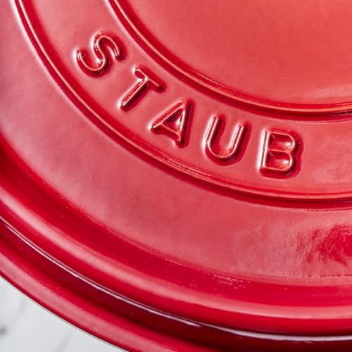 Staub Cast Iron Round Cocotte, Dutch Oven, 4-quart, serves 3-4, Made in France, Cherry