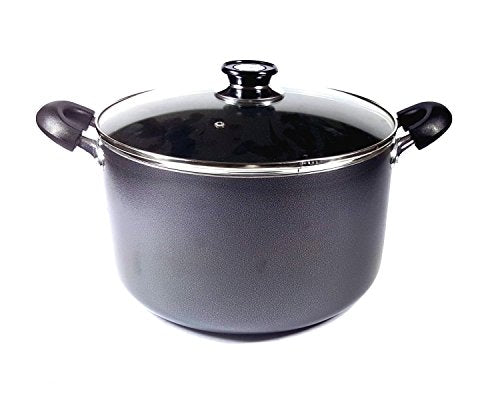 Uniware Non-Stick Aluminum Stock Pot With Glass Lid,Black (18 QT)