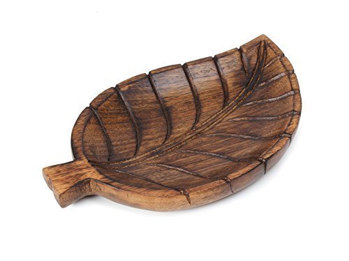 NIRMAN - Decorative Tray Wooden Leaf Design Serving Tray Platter Breakfast Table Kitchen Décor