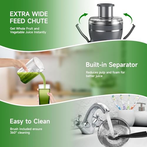 Juicer Machine, 500W Centrifugal Juicer Extractor with 3 Speed & Wide Mouth 3” Feed Chute for Fruit Vegetable, High Yield Juicer Included Cleaning Brush for Easy to Clean, Gray