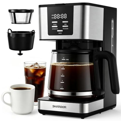 SHARDOR 12-Cup Programmable Coffee Maker, Regular & Bold, LED Display