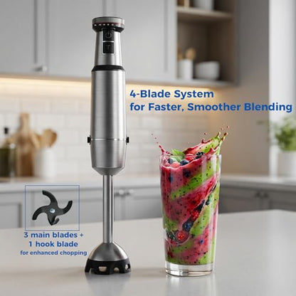 TALIA Immersion Blender & Whisk, Chopper, Cup, Stainless Steel Body, Corded