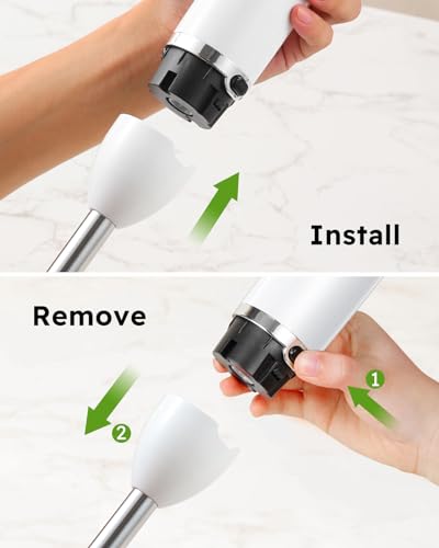 Sangcon Immersion Blender Handheld, 3-in-1 Hand Blender Electric, 400W Handheld Licuadora de mano, Stainless Steel Blade Stick Mixer with Whisk, Milk Frother Attachments White