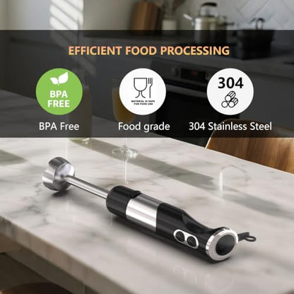 Immersion Blender Handheld, 5 in 1 Hand Mixer Electric Handheld for Kitchen, Corded Stick Hand Emulsion Blender with Chopper Beaker Whisk and Milk Frother for Baby Food, Smoothie, Puree, Soup, Sauces