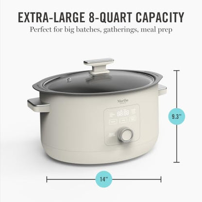 Martha Stewart 8 Quart Slow Cooker, Ceramic Nonstick Crock, Linen Cream