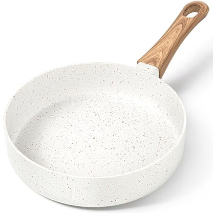 MICHELANGELO Small Frying Pan Nonstick - 6 Inch Single Egg Frying Pan, Mini Skillet with Stay-Cool Handle, Non-Toxic Omelette Pan, White
