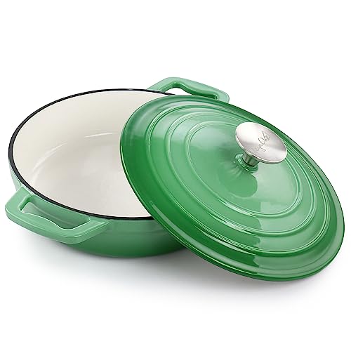 MegaChef 2 Quart Round Enameled Cast Iron Braiser Pan (Green)
