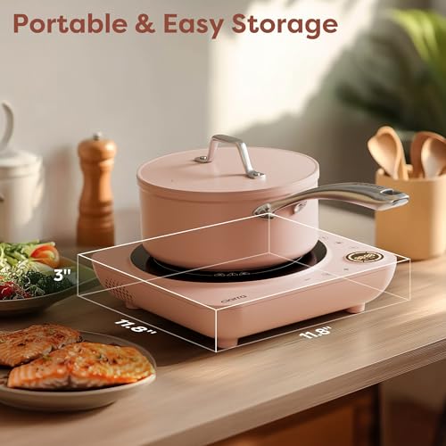 CIARRA CATIH1A-P Portable Induction Cooktop, Slim Single Electric Countertop Burner with Sensor Touch and Digital time, Pink