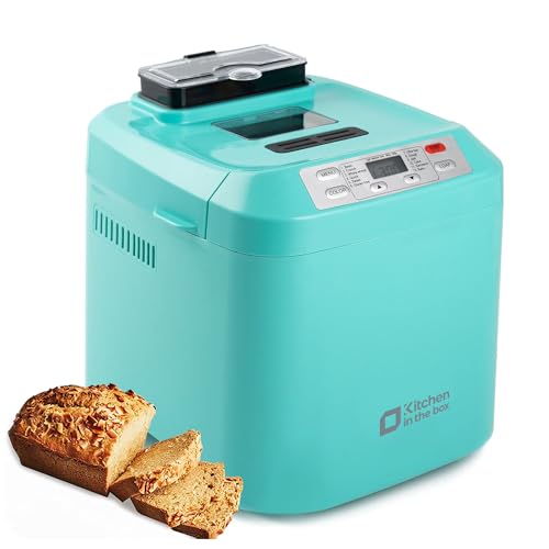 Kitchen in the Box 2lb Bread Maker with Auto Fruit Nut Dispenser, 12-in-1 Gluten-Free Bread Machine, 13H Delay Timer, Nonstick Pan, Keep Warm (Tblue)