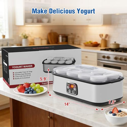 Yogurt Maker with Adjustable Time and Temp Control, Yogurt Maker Machine with Automatic Shut-Off & Constant Temper for Homemade Probiotic, Greek Yogurt, BPA-Free (Black Grey, 48 oz/8 Jars)