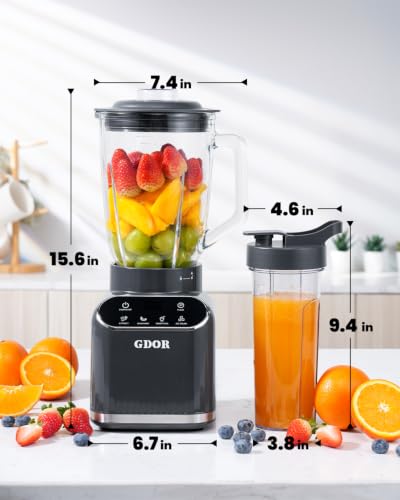 GDOR Smoothie Blender for Kitchen,1200W Glass blender with 5 Smart Programs