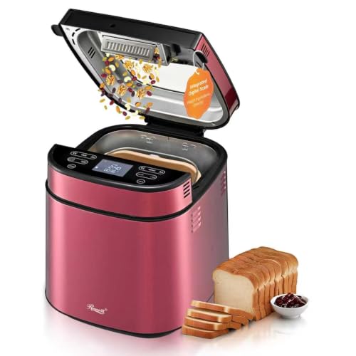 Rosewill 25-in-1 Automatic Bread Maker with Built-in Digital Scale, 3 Loaf Size up to 2.5LB, Beginner-Friendly w/ 700W High Power Dual Heater System, BPA-Free Nonstick Coating Pan - Pink Peppercorn