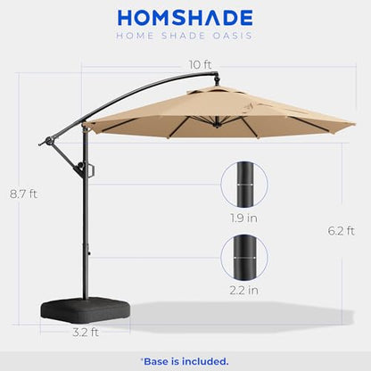 HOMSHADE 10ft Offset Patio Umbrella with Base Included, Cantilever Offset Hanging Patio Outdoor Market Umbrella UPF50+ UV Protection with Easy Tilt and Crank for Pool Deck and Garden(Beige)