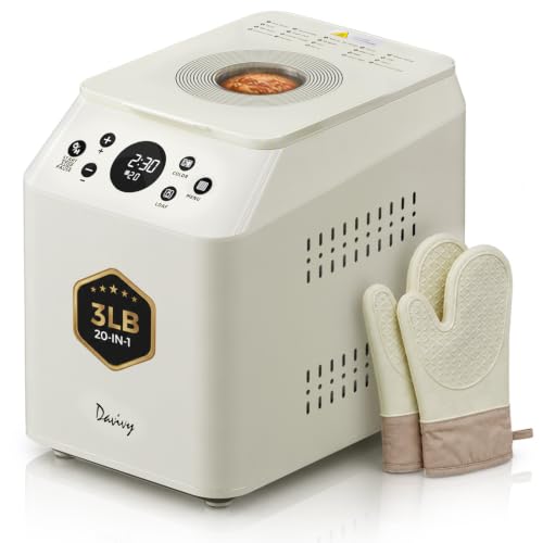 Davivy 3 LB Bread Maker | 20-in-1 Automatic Bread Machine, Ceramic Nonstick Pan & Auto Fruit Nut Dispenser, 750W Dual Heaters, Quiet Motor, 15H Delay Timer, Sourdough, Gluten free
