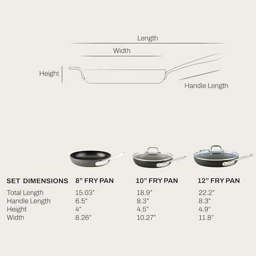 All-Clad HA1 Hard Anodized Nonstick Fry Pan Set – 5-Piece Cookware, 8", 10", 12" Skillets with Lid, Induction Compatible, Oven Safe to 500°F, Lid Safe to 350°F, Black