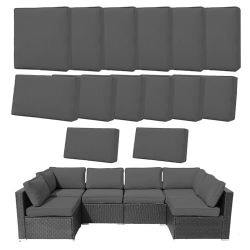 Frxeyaliz 14Pcs Outdoor Cushion Covers Replacement Washable Waterproof UV w/Zipper for 6-Seaters Sofa Patio Slipcovers Set Seat and Back Covers Only (Charcoal Gray, 23.6x23.6inch)