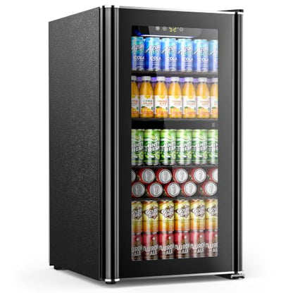 Electactic 26 Bottle Wine Cooler 130 Can Beverage Refrigerator, Small Freestanding Cabinet Wine Cellar with 40℉-61℉ Temperature Control Glass Door, Black
