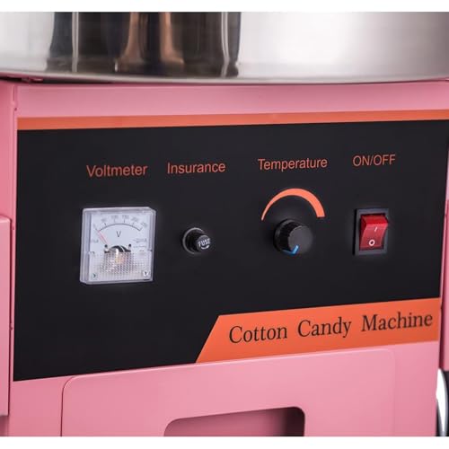 Commercial Cotton Candy Machine w/Cart and Wheels, 110V Electric Floss Maker with Stainless Steel Bowl, Sugar Scoop for Family and Various Party Pink