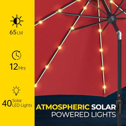 Tempera 9ft Patio LED Umbrella with light | Solar Outdoor Umbrella | Market Table Parasol with Push Button Tilt and Crank, with Sturdy Pole&Fade resistant canopy,Easy to set