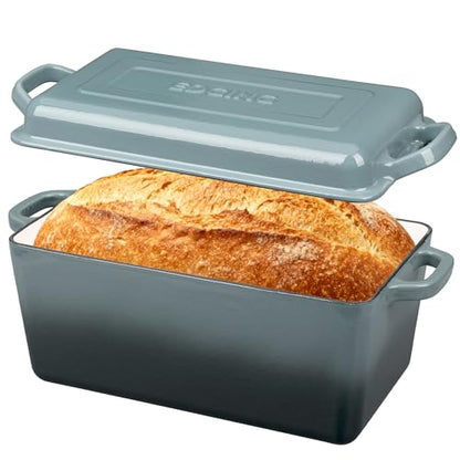 EDGING CASTING Enameled Cast Iron Dutch Oven, Oblong Bread Oven for Sourdough Bread Baking, Baking Pan, Dual Handles, Oven Safe, 4 Quart, Slateblue