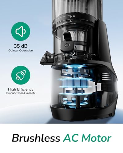 Canoly C09 Cold Press Juicer, 6" Extra Wide Feed Chute, 3-IN-1 Strainers (Juice & Sorbet & Nut Milk), Powerful AC Brushless Motor, Self Precut System, Juicer Machines with BPA-Free (Classic)