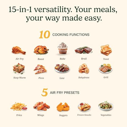 Cuisinart 15-in-1 Extra-Large Digital Air Fryer Oven with 9"x13" 2-in-1 Pan, Air Fry 4 Lbs of Wings, Cook a 13 Lb Turkey or 5+ Lb Chicken, Toast 9 Slices of Bread, and Bake a 13" Pizza, TOA-112