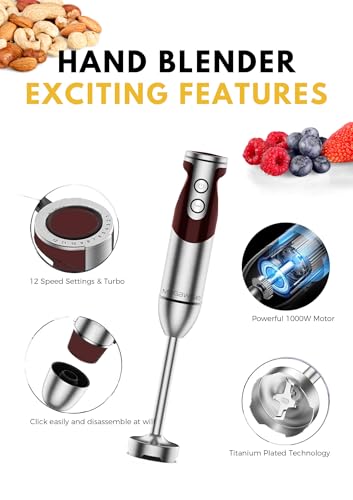 MEGAWISE Immersion Blender,12-Speed Hand Blender with Stainless Steel Blade
