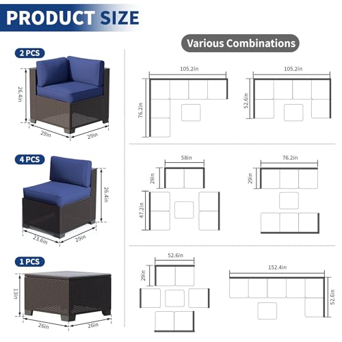 SHGJ&SOFT 7 Piece Patio Furniture Set, Modular Sectional Sofa， Blue
