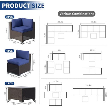 SHGJ&SOFT 7 Piece Patio Furniture Set, Modular Sectional Sofa， Blue