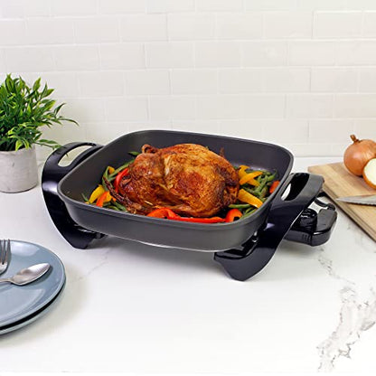 Kenmore Non-Stick Electric Skillet with Removable Drip Tray, Black, 10" x 18" Cooking Surface, Compact Countertop Cooking, Grill, Saute, Fry