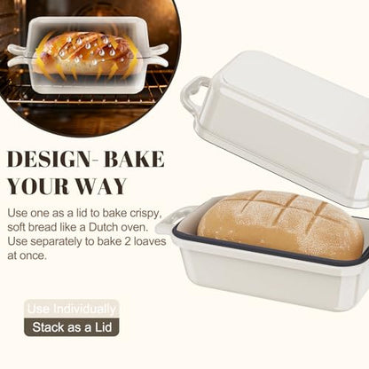 DYCYRQ Enameled Cast Iron Sourdough Bread Dutch Oven, Cast Iron Loaf Bread Pan for Homemade Bread Baking, 2PCS 8.5 x 4.5 Inch Meatloaf Pan with Lid, Oven Safe, Cream