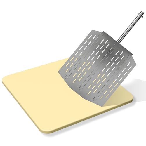 16 Inch Ceramic Pizza Stone with Pizza Peel, Universal Large Pizza Stone Set for Ninja FlexFlame Grill and Othe Oven Models, The Accessories for Ninja FlexFlame for Cooking Bread, Calzones and More