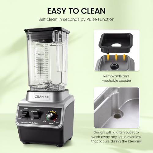 CRANDDI Professional Commercial Blender, Max 1500W, 80oz Pitcher, Powerful Blender with Tamper for Smoothie, Ice Crushing, Variable 9 Speeds Control,110V, K96, Black