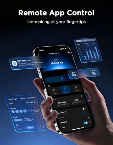 GoveeLife Smart Countertop Ice Maker 2 Pro, 3-Minute Fast 9 Ice Cubes with 3 Size, 47lbs Daily, 40dB Quiet, Smart Pre-Cooling, App & Voice Control, Self-Clean, Dual Water Tanks for Home, Coffee, Party