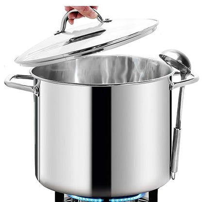 HOMICHEF 16 Quart LARGE Stock Pot with Glass Lid - NICKEL FREE Stainless Steel Healthy Cookware Stockpots with Lids 16 Quart - Mirror Polished Induction Cooking Pot