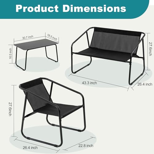 DUMOS 4 Piece Patio Furniture Set, with Table and Chairs, Black