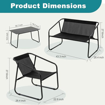 DUMOS 4 Piece Patio Furniture Set, with Table and Chairs, Black