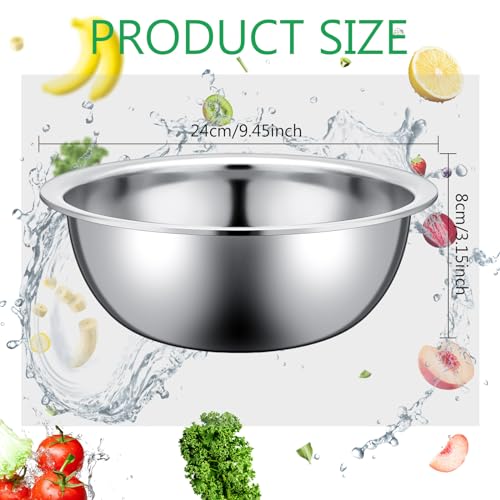 Pinkunn 12 Pcs Stainless Steel Mixing Bowls, Nesting Metal Salad Prep Bowls Bulk Reusable Baking Food Container Large Medium Small for Kitchen Hotel Restaurant Cooking, Silver (9.45 x 3.15 Inch)