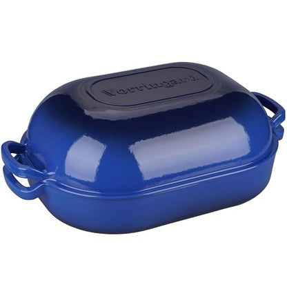 VORRINGARD Large Cast Iron Dutch Oven Dome Pot with Lid, Enameled Bread Oven, Bread Pan for Homemade Sourdough Bread Baking, 9QT, Blue