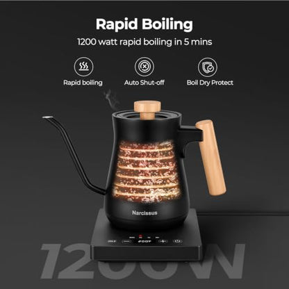 Gooseneck Electric Kettle with Temperature Control ±1°F Precision, Narcissus P901 Pour Over Coffee & Tea Kettle, 0.9 Liter & 1200W Rapid Boil, Max 6 Hours Keep Warm, 304 Stainless Steel, BPA-Free