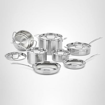 Cuisinart 12-Piece MultiClad Pro Triple Ply Stainless Stainless Steel Pots and Pans Set, Cookware Set Compatible with Induction, Electric, Gas Cooktops, Cool Grip Handles, Oven Safe to 500°F, Silver