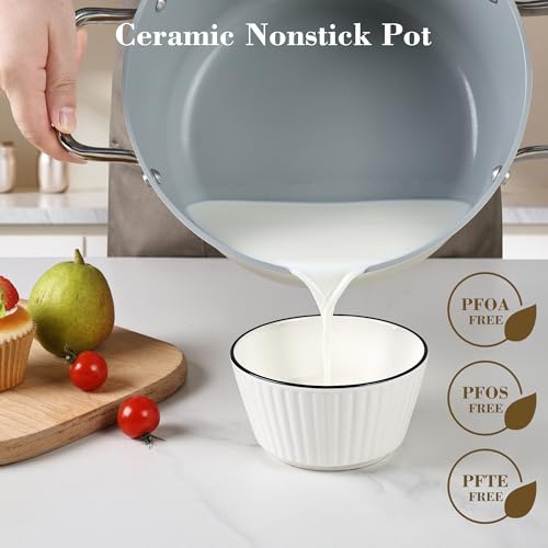 Zalnuuk Ceramic 5 Qt Nonstick Stock Pot with Lid, Soup Pot, Easy to Clean Non Stick Pasta Pot, PFOA PFAS PTFE Free, White