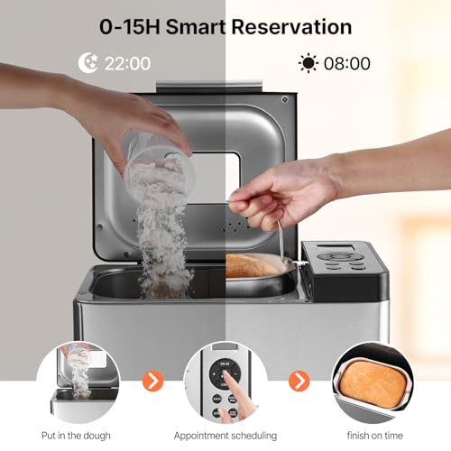 VEVOR Bread Maker, 19-in-1 2LB Dough Machine, Nonstick Ceramic Pan Automatic Breadmaker with Gluten Free Setting, Whole Wheat Bread Making, Digital, Programmable, 3 Loaf Sizes, 3 Crust Colors