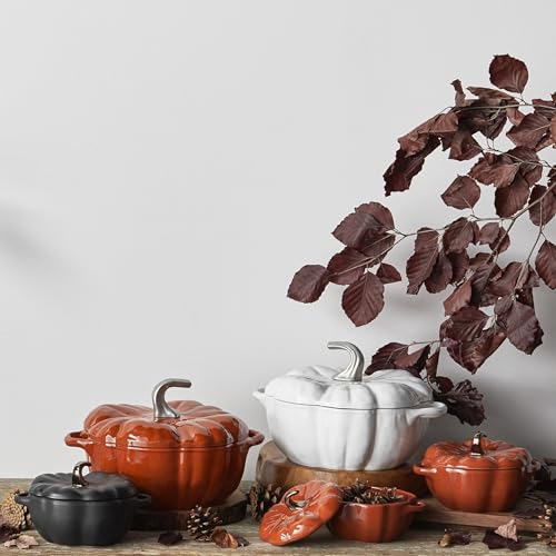 STAUB Ceramic 0.75-qt Petite Pumpkin, Oven & Stove Safe up to 572°F, Pumpkin Dish, Baking Candy Burnt Orange